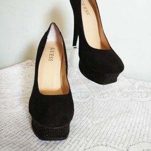 GUESS Women Faux Suede Platform High Heels Slip On